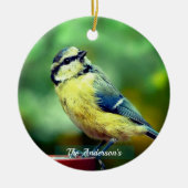 オリジナル イエロー胸部 鳥 写真 パーソナライズド セラミックオーナメント (正面)