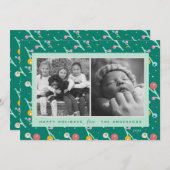 オリジナル イラスト 現代的 ベリー グリーン お正月カード シーズンカード (正面/裏面)