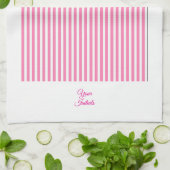 オリジナル ウェディング ギフト ピンク ストライプ ホワイト キッチンタオル (折り畳み)