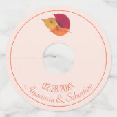 オリジナル ウェディング ネーム 日付 カラフルな 秋の 葉 ワイングラスタグ (正面)