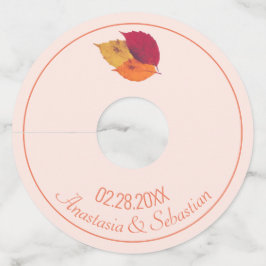 オリジナル ウェディング ネーム 日付 カラフルな 秋の 葉 ワイングラスタグ