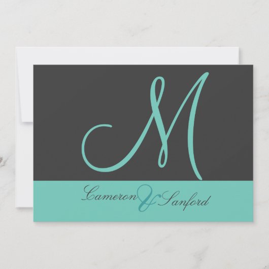オリジナル ウェディング 招待状 モノグラム/グレー/ターコイズ (正面)