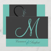 オリジナル ウェディング 招待状 モノグラム/グレー/ターコイズ (正面/裏面)