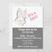 オリジナル ウォーターカラーキッテン ベイビーガール シャワー 招待状 (正面)