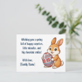 オリジナル ウサギ ポストカード - エスニック イースターエッグ & 編集可能な名前 (スタンド正面)