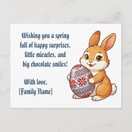 オリジナル ウサギ ポストカード - エスニック イースターエッグ & 編集可能な名前