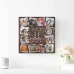 オリジナル ウッド フォト コラージュ モノグラムを作成 スクエア壁時計<br><div class="desc">美しいラスティック ウッド調のフォト コラージュ時計で、あなたの家族の名前とイニシャルを入れる - スマートフォンやパソコンからダウンロードした画像を使って、オリジナルの12枚の写真コラージュ壁掛け時計を作成。ラスティックなファームハウススタイルの木製板の背景に、イニシャルと家族の名前をカスタマイズして。 自分の写真を追加することで、この時計を家族の家で愛と誇りを持って飾るためのユニークな製品に変えることができます。あるいは、この製品は家族や友人、両親、祖父母へのプレゼントに最適です！</div>