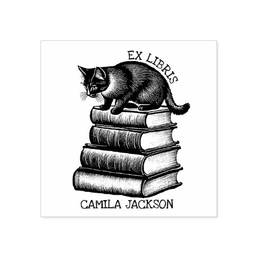 オリジナル エクスリブリス 本のしるし、ヴィンテージ 猫の本 ラバースタンプ (インプリント)