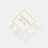 オリジナル エレガント ミニマル ウェディング ネーム & 日付 縁ありカクテルナプキン (角)