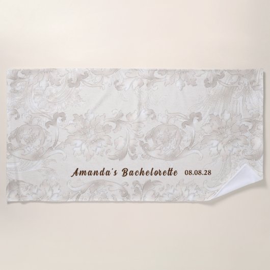 オリジナル カスタマイズ 白 花 バチェロレッテ ビーチタオル (正面)