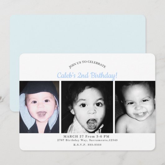 オリジナル カスタマイズ 3枚 写真 誕生日パーティー 招待状 (正面/裏面)