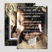 オリジナル カスタム フォト QR コード ブラック ホワイト フラワーリ 招待状 (正面/裏面)