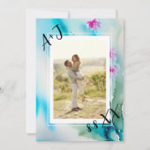 オリジナル カスタム フォト QR コード 青 ピンク 草原 招待状 (裏面)