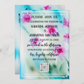 オリジナル カスタム フォト QR コード 青 ピンク 草原 招待状 (正面/裏面)