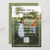 オリジナル カスタム フォト QR コード 額縁 グリーン 招待状 (正面/裏面)