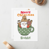 オリジナル カスタム メリークリスマス 面白いサンタのマグカップ 緑 ノートカード (正面/裏面インサイチュ)