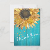 オリジナル カスタム ラスティック ヒマワリ ティール バーンワッド サンキューカード (裏面)