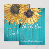 オリジナル カスタム ラスティック ヒマワリ ティール バーンワッド サンキューカード (正面/裏面)