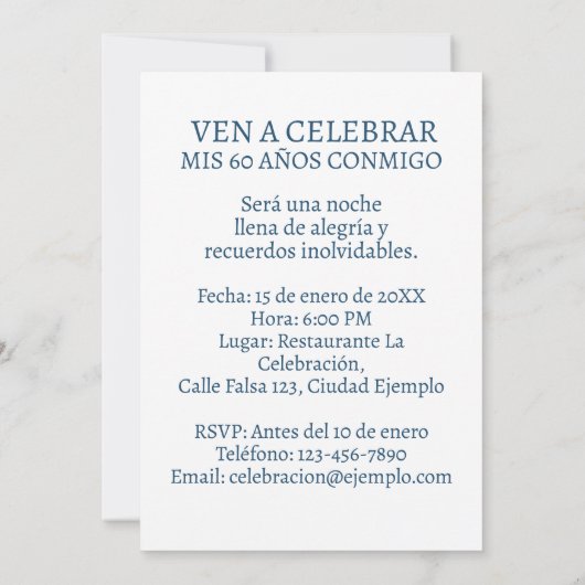 オリジナル カスタム 60歳 バースデー 招待状 (裏面)