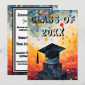 オリジナル カラフル 卒業おめでとう 招待状 (正面/裏面)