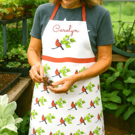 オリジナル カーディナル 鳥 プリント 全面 エプロン