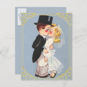 オリジナル カートゥーンの新婦と新郎 インビテーションポストカード (正面/裏面)