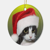 オリジナル クリスマスソング タキシード猫 フォト セラミックオーナメント (左)