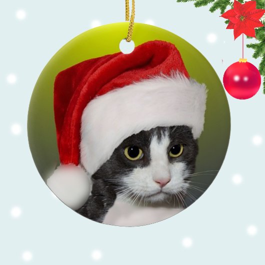 オリジナル クリスマスソング タキシード猫 フォト セラミックオーナメント