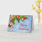 オリジナル クリスマス オーナメントと松の木 カード (黄色い花)