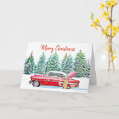 オリジナル クリスマス ヴィンテージカーとプレゼント カード (黄色い花)