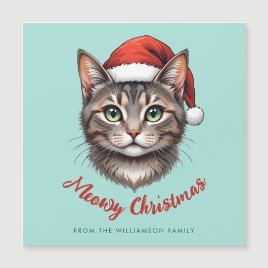 オリジナル クリスマス 猫 サンタ帽 磁石 カード (正面)