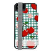 オリジナル グリーン ギンガム チェリー スマホケース -  INCIPIO iPhoneウォレットケース (フォリオ裏面)