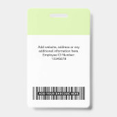 オリジナル グリーン 従業員 写真, バーコード, ロゴ, 名前 バッジ (裏面)