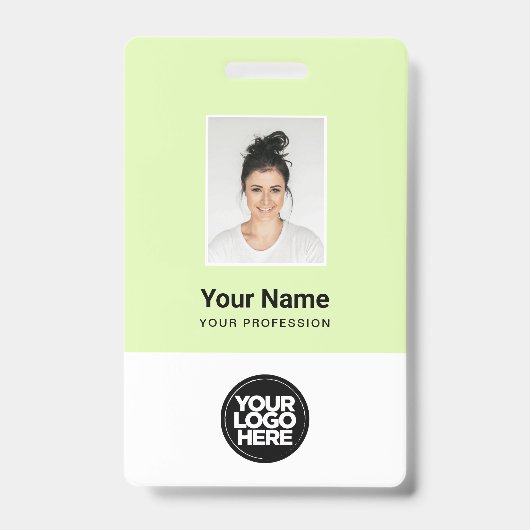 オリジナル グリーン 従業員 写真, バーコード, ロゴ, 名前 バッジ (正面)