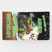 オリジナル グローイング オレンジ モンスター トラック 男の子の誕生日 横断幕 (横)