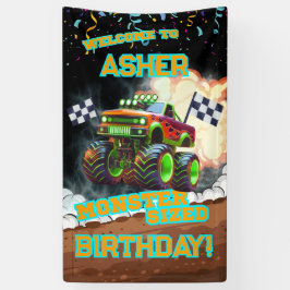 オリジナル グローイング オレンジ モンスター トラック 男の子の誕生日 横断幕