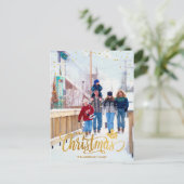 オリジナル ゴールド メリークリスマス フォト ポストカード (スタンド正面)