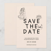 オリジナル シンプル ウェディング イラスト - 花嫁と花婿 セーブザデート (正面/裏面)