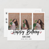 オリジナル シンプル 誕生日 おしゃれ 3枚の写真 ポストカード (正面/裏面)