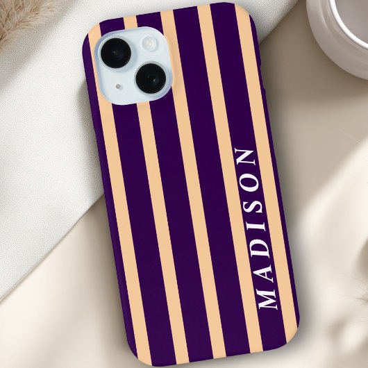 オリジナル ストライプ ベージュ ダークパープル Case-Mate iPhoneケース