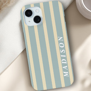 オリジナル ストライプ ベージュ ブルー iPhone 15ケース