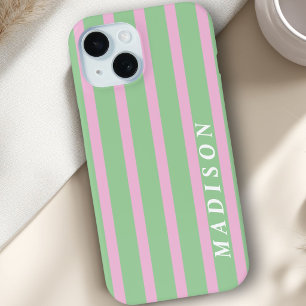 オリジナル ストライプ 緑 ピンク iPhone 15ケース