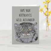 オリジナル チベット ヒマヤマヤマネコ ワイルド バースデー カード (黄色い花)