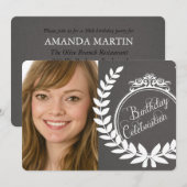 オリジナル チャコール リネン フェアリー フォト バースデー インビテ 招待状 (正面/裏面)