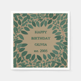 オリジナル テキスト ユーカリ フレーム ナプキン – モカ ブラウン スタンダードカクテルナプキン