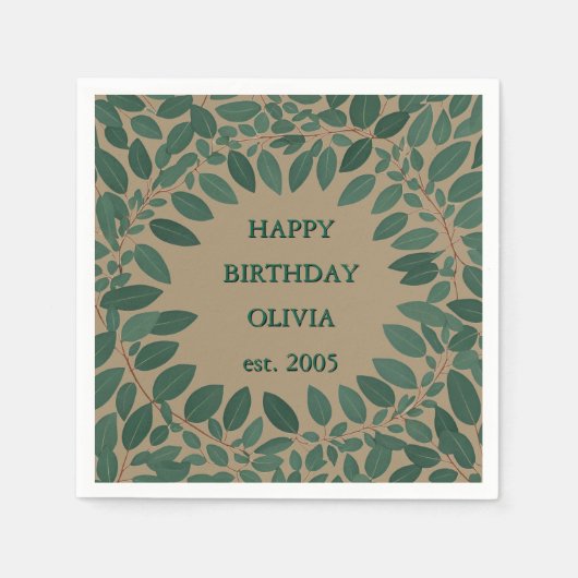 オリジナル テキスト ユーカリ フレーム ナプキン – モカ ブラウン スタンダードカクテルナプキン (正面)