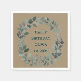 オリジナル テキスト ユーカリ フレーム ナプキン – モカ ブラウン スタンダードカクテルナプキン