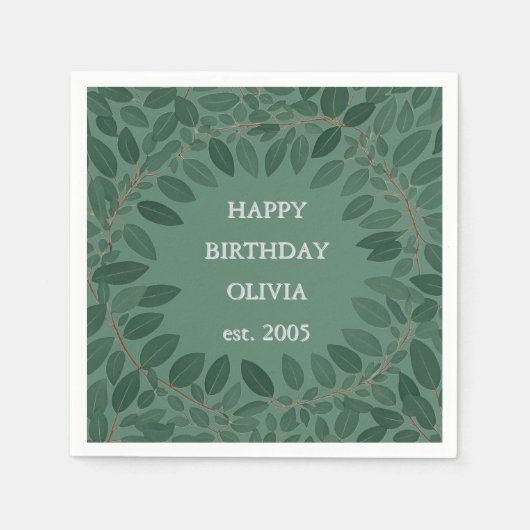 オリジナル テキスト ユーカリ フレーム ナプキン – 緑 スタンダードカクテルナプキン (正面)