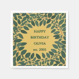 オリジナル テキスト ユーカリ フレーム - マスタードイエロー スタンダードカクテルナプキン