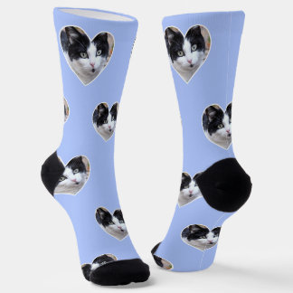 オリジナル テックスード猫の写真 ライトブルーのクルー ソックス